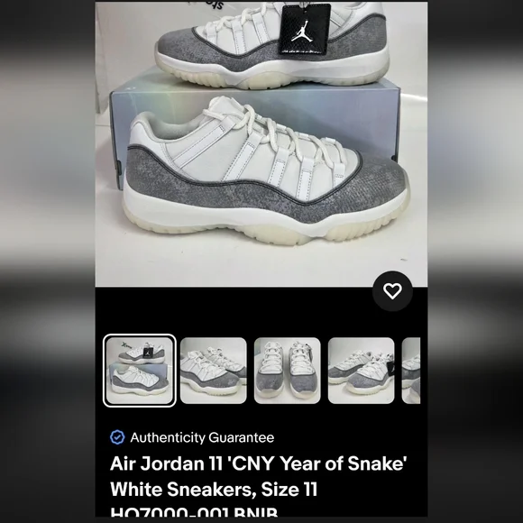 Air Jordan 11 'CNY Year of Snake' White Sneakers, Size 11HQ7000-001 BNIB